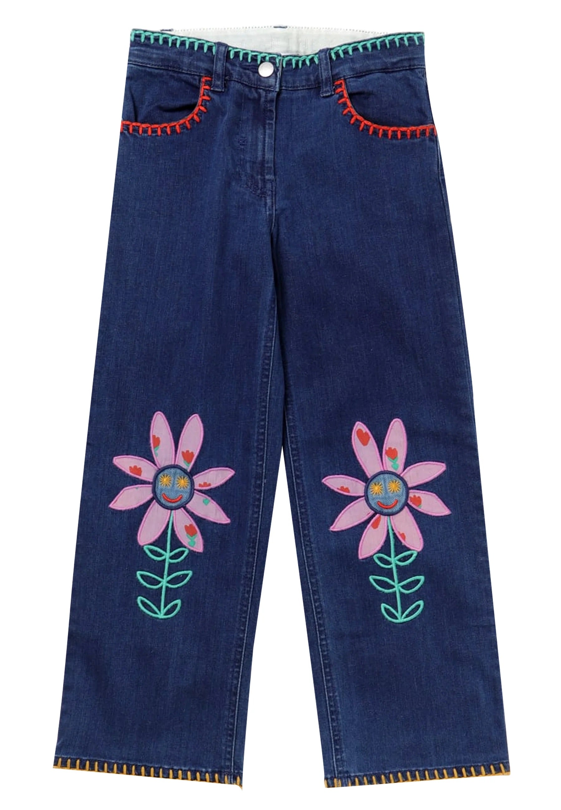 Jeans dritti con ricamo a fiori