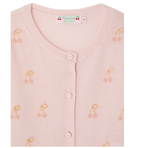 Cardigan Marisha rosa con ciliegie e perle ricamate a mano in cashmere W06GCAK00023 020A BONPOINT