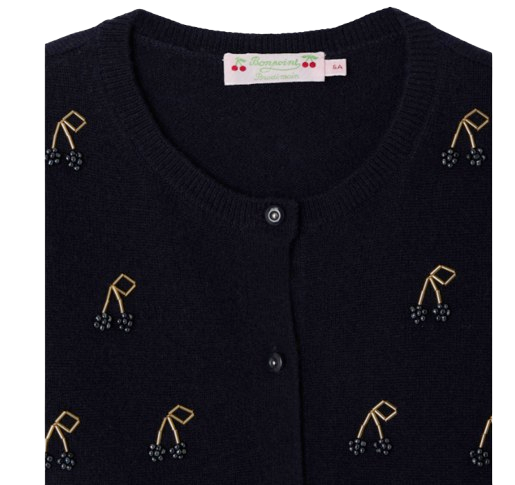 Cardigan Marisha blu navy con ciliegie e perle ricamate a mano in cashmere W06GCAK00023 070 BONPOINT