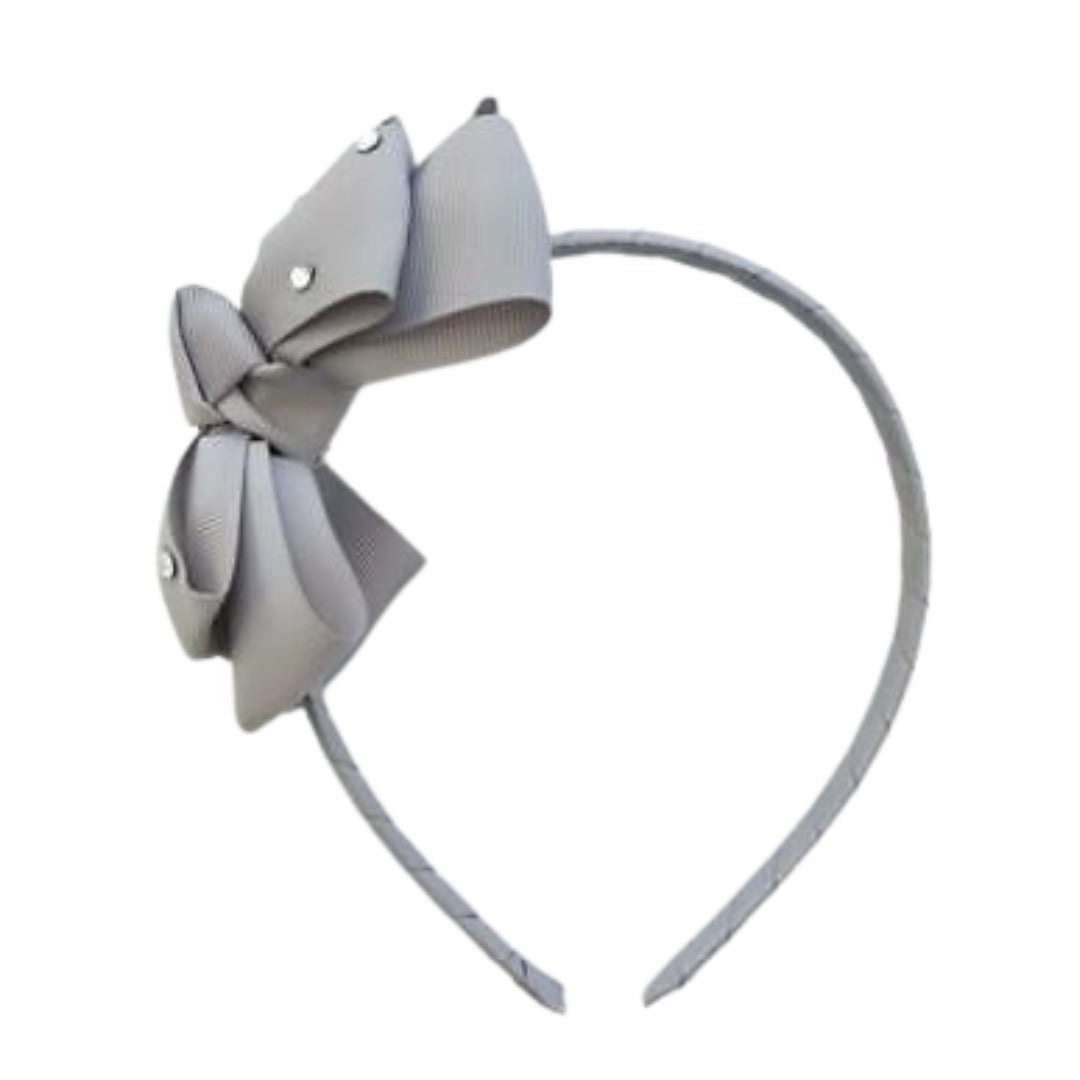 Cerchietto grigio con fiocco e strass ALICE BANDGREY ANGEL'S FACE