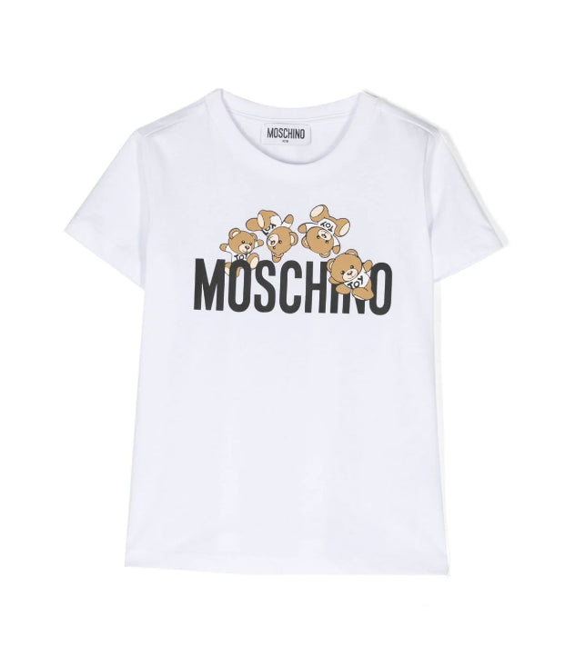 T-shirt in cotone bianco con stampa Teddy