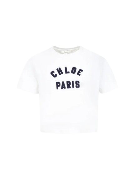 T-shirt bianca per bambina con logo C20489117 CHLOE'