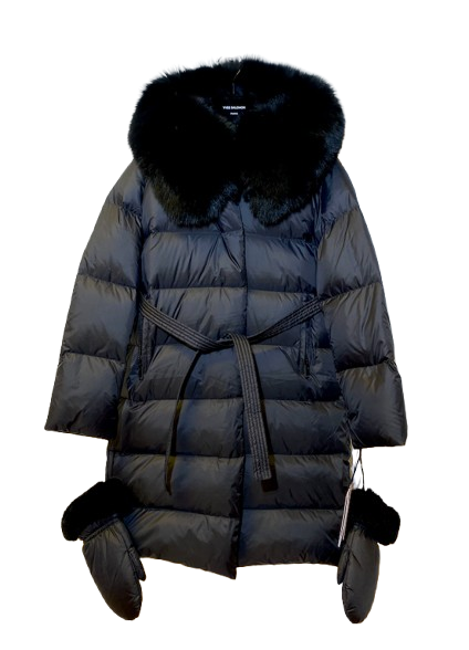 Giacca a cinghia lungo con colletto di pelliccia 26W25WEM920XXDOXW C99 YVES SALOMON