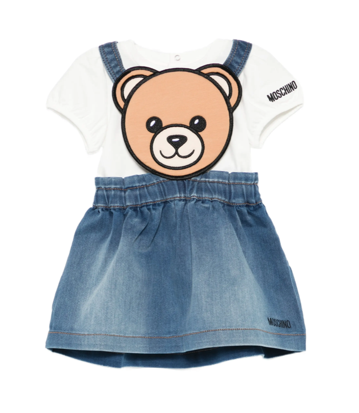 Salopette di jeans con orsacchiotto MDG01V LXE43 40332 MOSCHINO