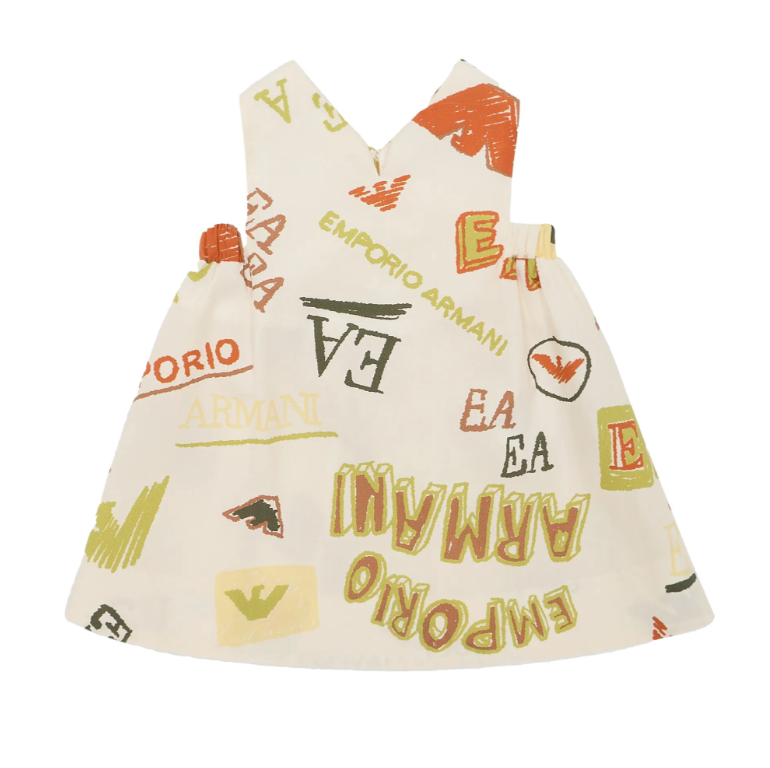 EMPORIO ARMANI Abito svasato in popeline stampa ecru neonata 3DEA14 3N61Z F141 ARMANI JUNIOR