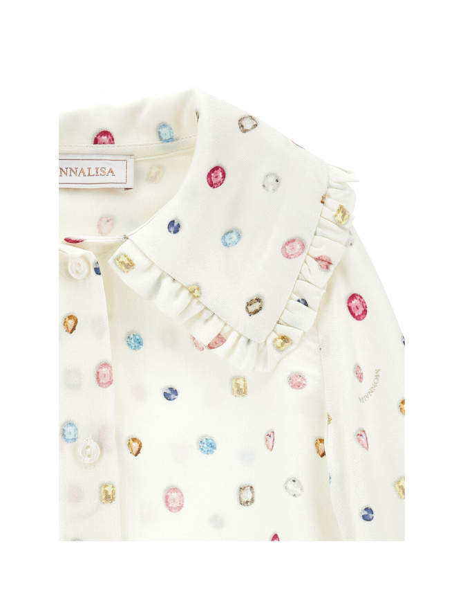 Camicia con colletto decorato e stampa gioielli<BR/> 11F302 6623 0184 MONNALISA