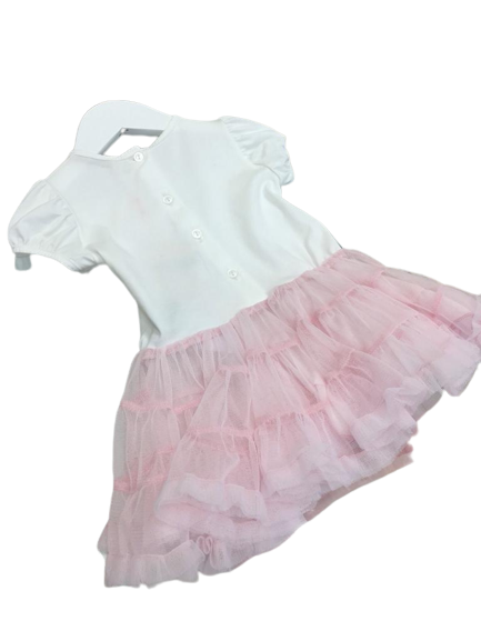 Abito neonata con tulle rosa e strass