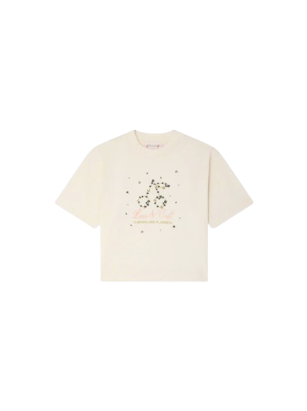 T-shirt Lele con stampa di ciliegie e fiori in cotone biologico S06GTSK00024 102 BONPOINT