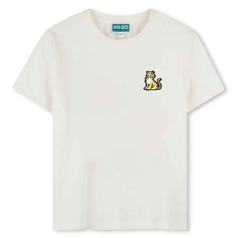 T-shirt con ricamo per bambino Kenzo Kids bianco con girocollo