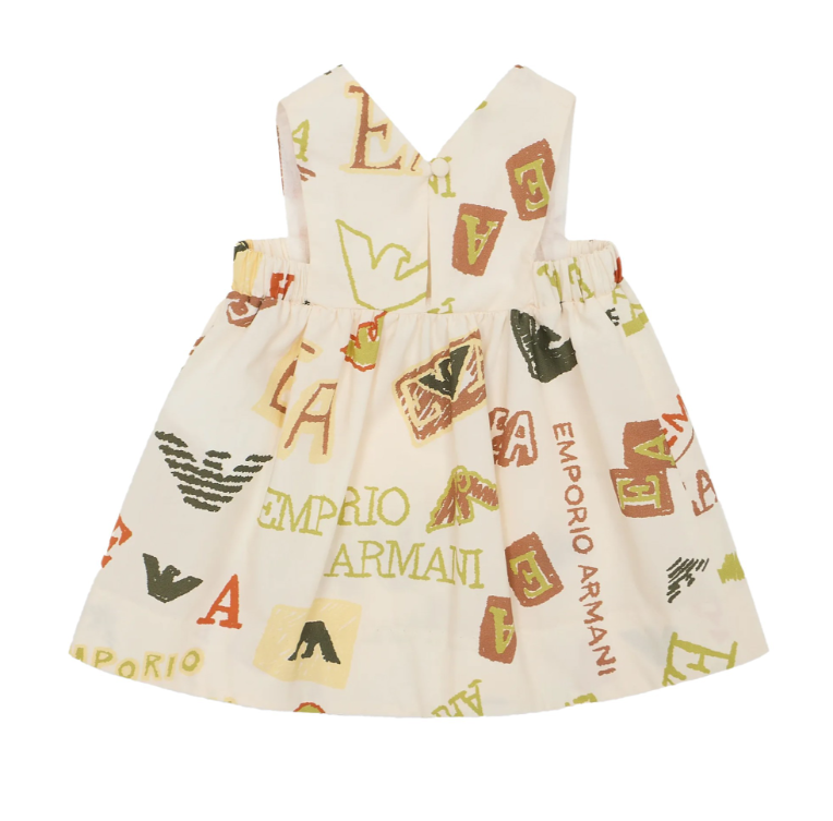 EMPORIO ARMANI Abito svasato in popeline stampa ecru neonata 3DEA14 3N61Z F141 ARMANI JUNIOR