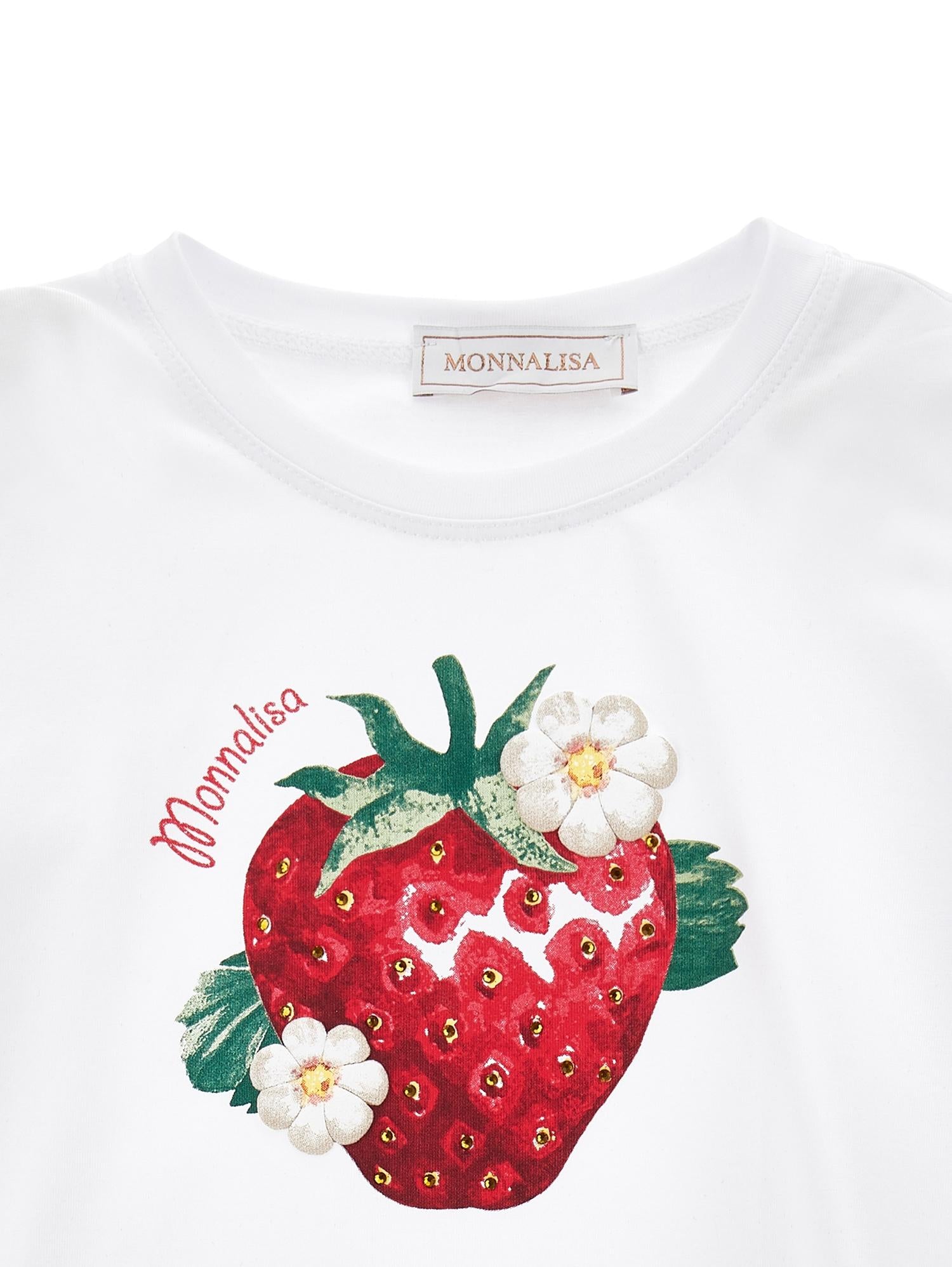 T-shirt jersey fragola con strass