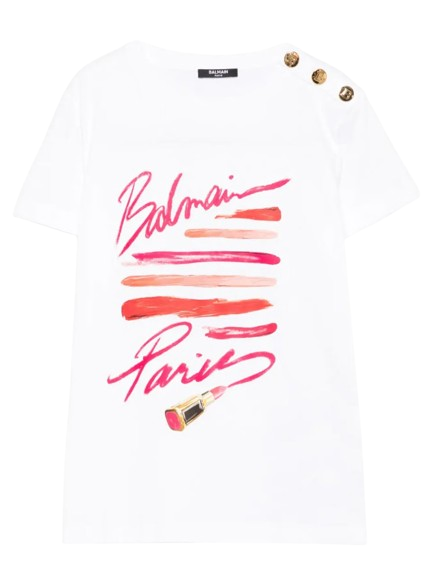 T-shirt bianco con stampa Lipstick BX8C01 Z3186 100RO BALMAIN