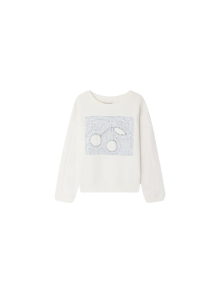 Felpa Gena ricamata con ciliegia in cotone biologico S06GSWK00007 102 BONPOINT