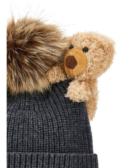 Cappello in maglia con pompon e orsetto 19F005 6063 0031 MONNALISA