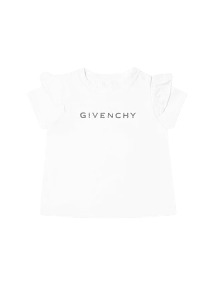 T-shirt con maniche a volant per neonato Givenchy Kids bianco con dettagli arricciati