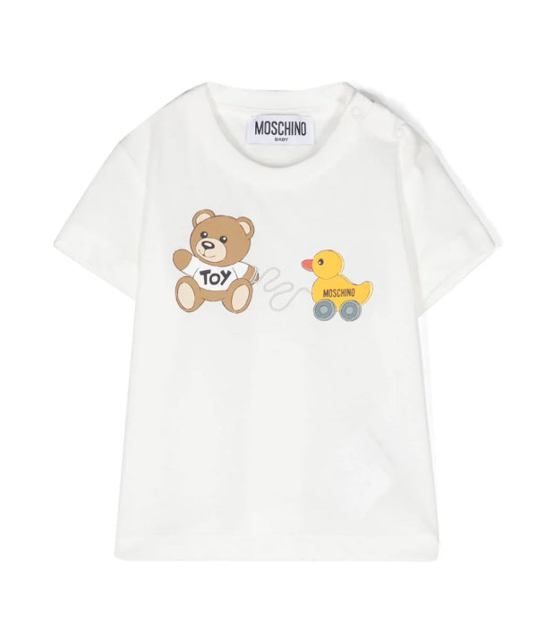 Maglietta bianca per neonati con orsetto e papera
