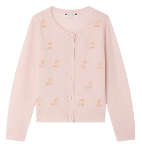 Cardigan Marisha rosa con ciliegie e perle ricamate a mano in cashmere W06GCAK00023 020A BONPOINT 