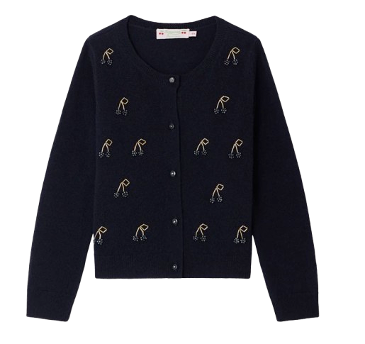 Cardigan Marisha blu navy con ciliegie e perle ricamate a mano in cashmere W06GCAK00023 070 BONPOINT 
