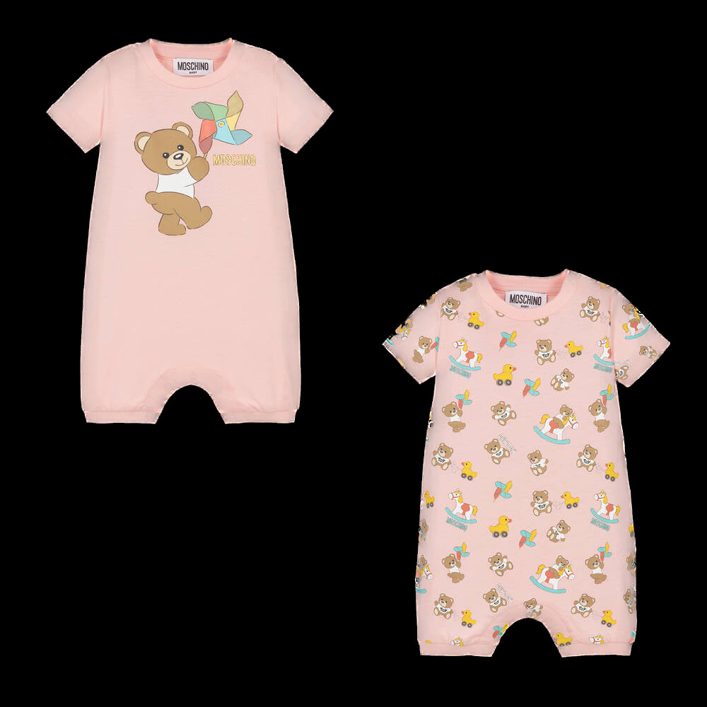 Set babysuit in cotone con stampa orsetto rosa