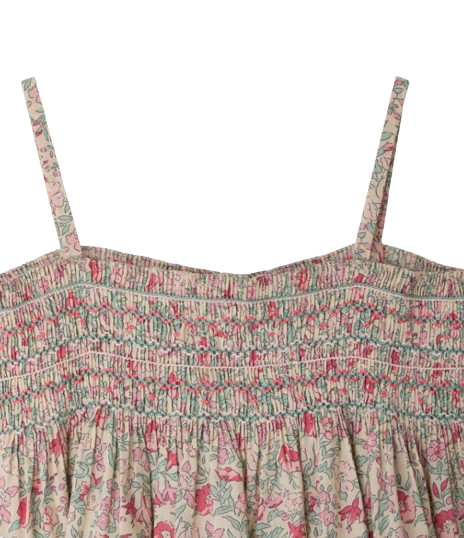 Camicetta Apolline a punto smock con spalline ricamata a mano, in cotone biologico Liberty S06GBLW00017 528 BONPOINT 