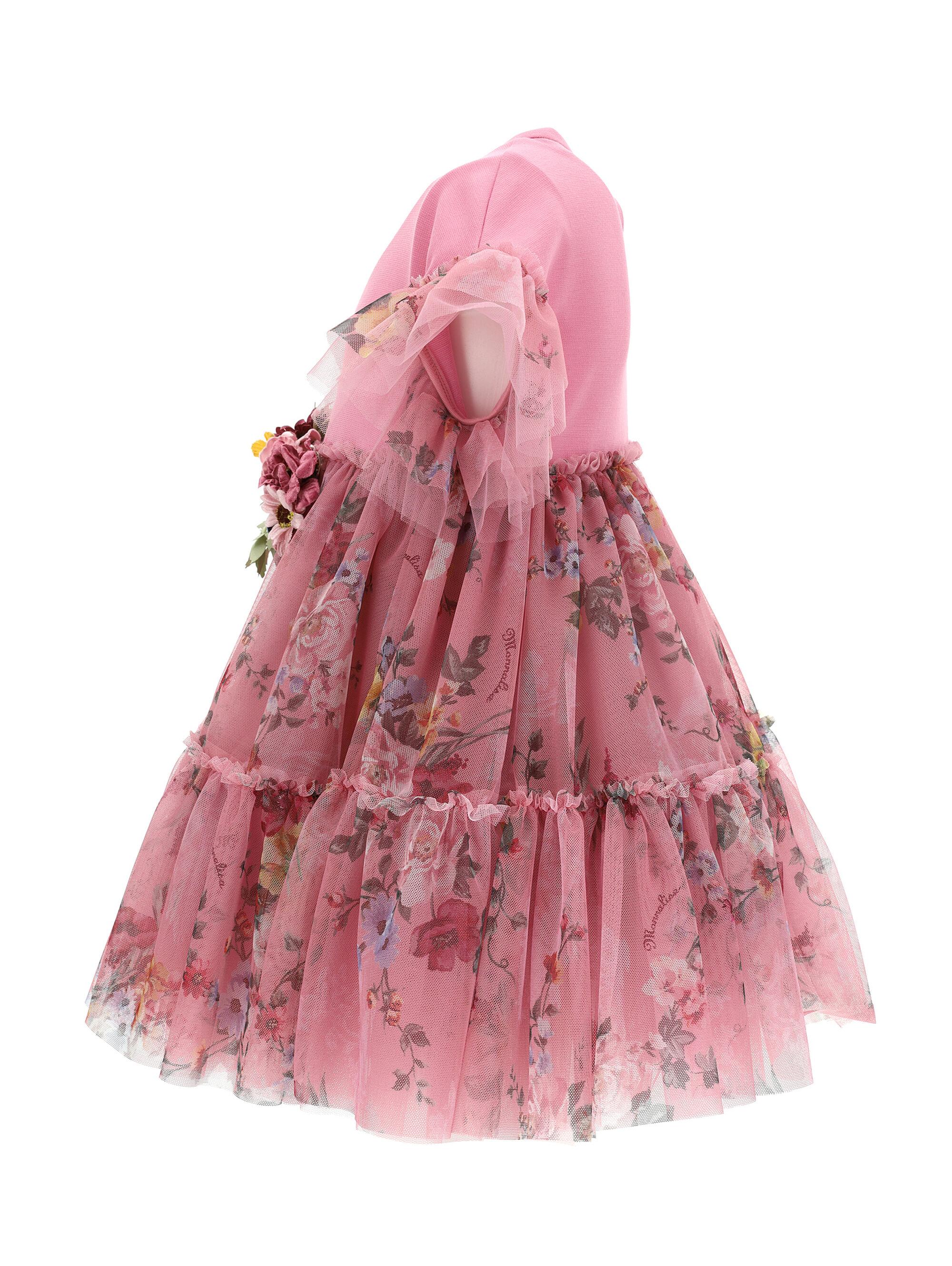 Abito tulle fiori con bouquet in vita