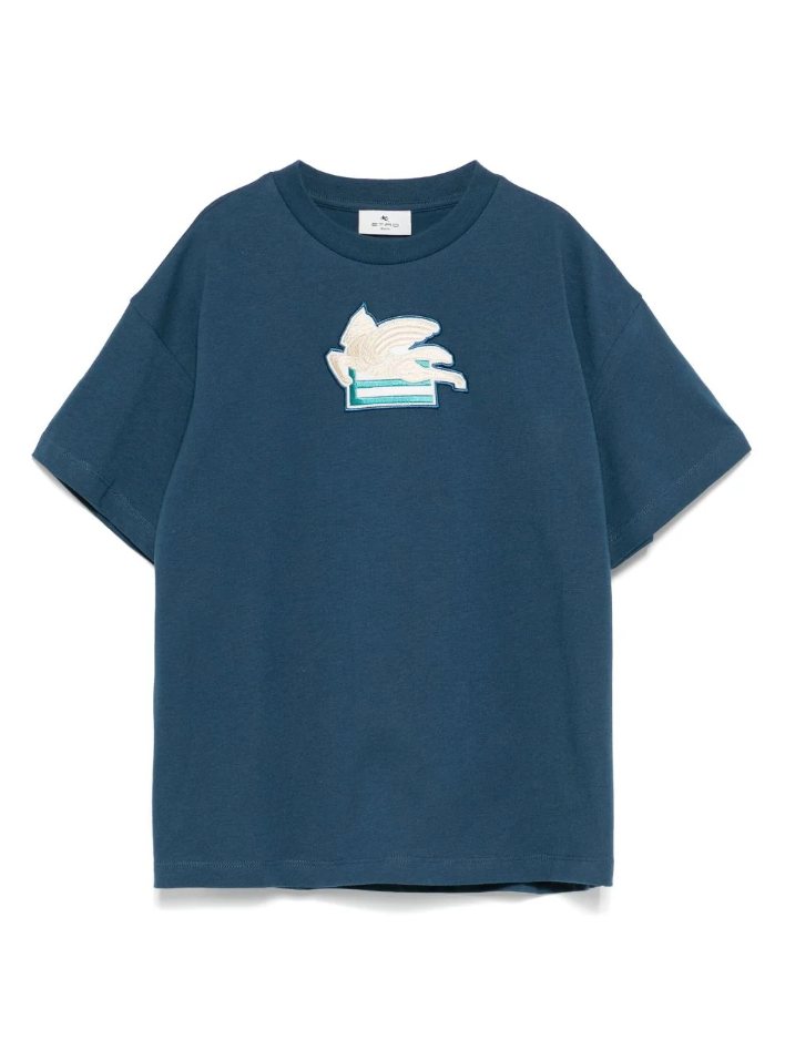 T-shirt con patch pegasao ricamata