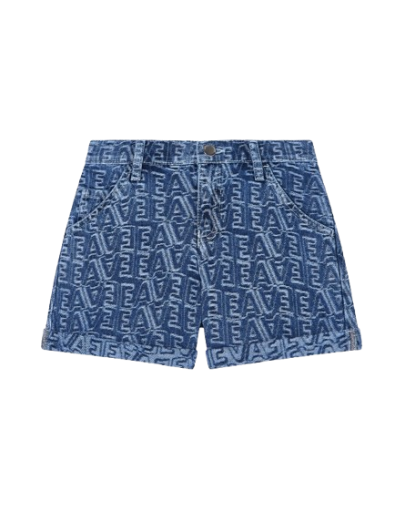 Shorts in denim jacquard logo lettering all over EG000658 AF24090 FB056 ARMANI JUNIOR 