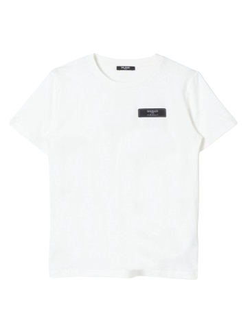 WHITE SIDE LOGO PATCH T-SHIRT BV8P41 Z0057 102 BALMAIN 