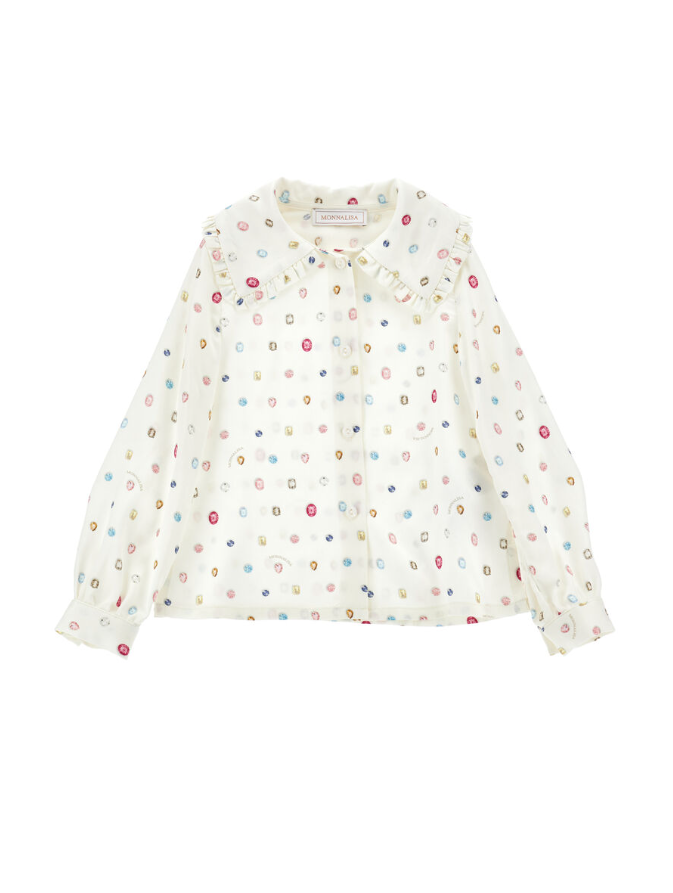 Camicia con colletto decorato e stampa gioielli<BR/> 11F302 6623 0184 MONNALISA 