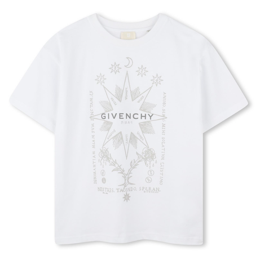 T-shirt per bambino Givenchy Kids bianco con stampa grafica sul davanti