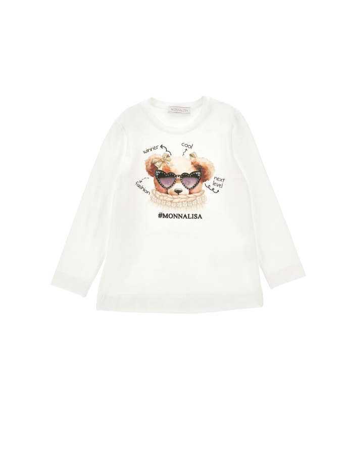 T-shirt orsetto strass jersey<BR/> 19F612 6003 0001 MONNALISA 