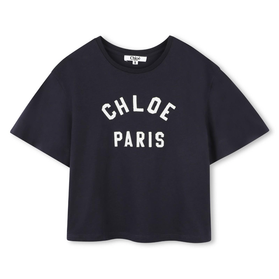 T-shirt blu per bambina con logo<BR/>