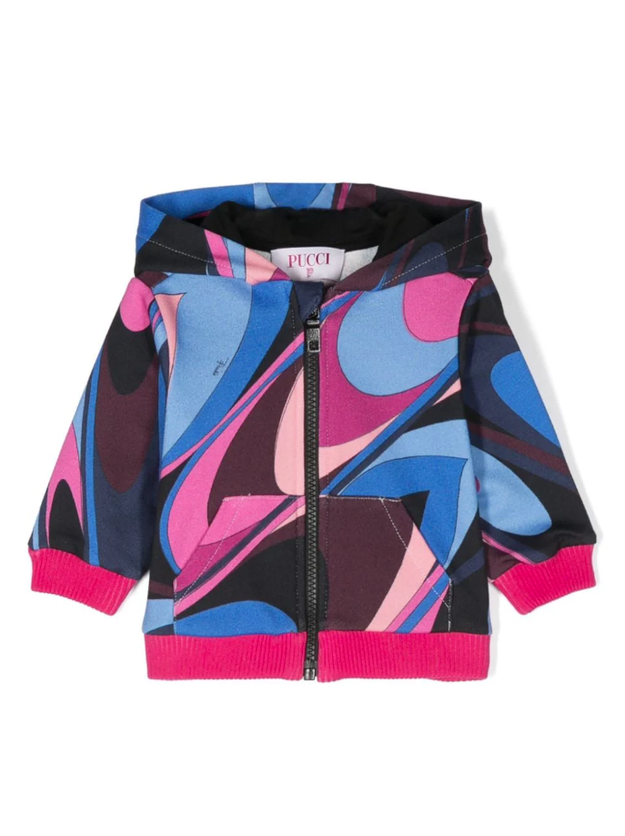 Felpa per bambina Emilio Pucci Junior multicolore con cappuccio e stampa astratta