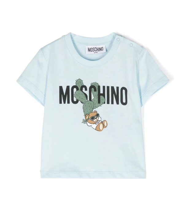 T-shirt azzurra con logo e cactus MXM032 LAA02 40304 MOSCHINO 