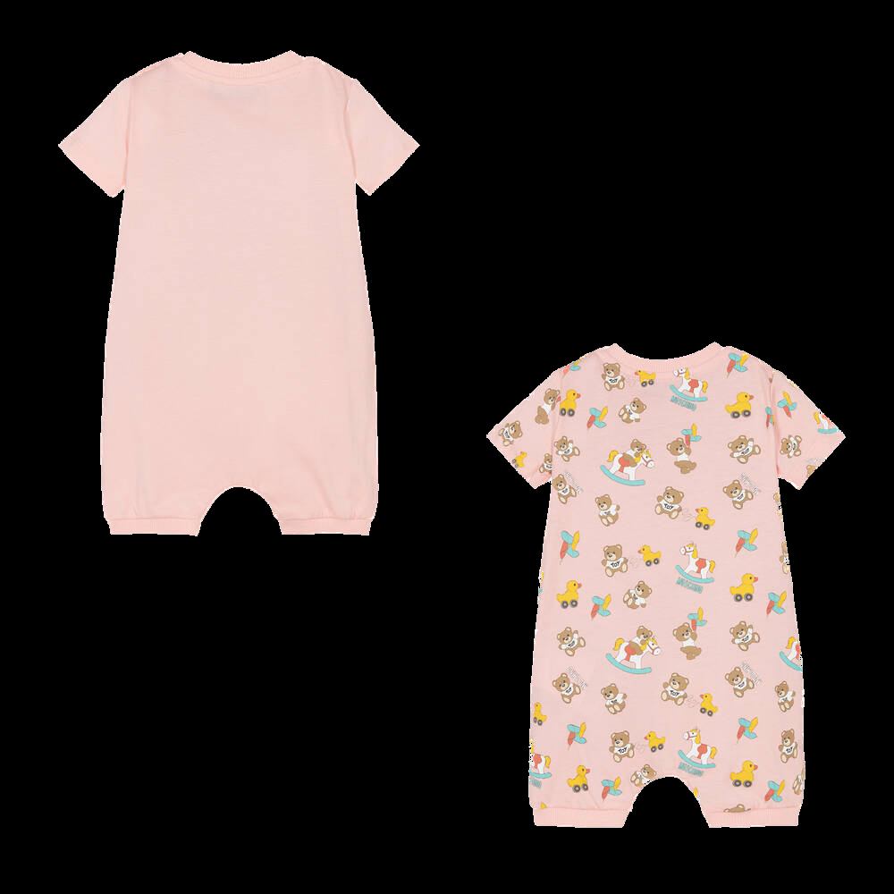 Set babysuit in cotone con stampa orsetto rosa