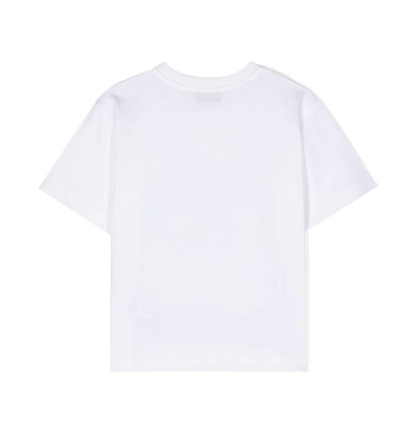 T-shirt bianco  per bambini con draghetto Puzzle Bobble e logo HYM03R LAA02 10101 MOSCHINO 