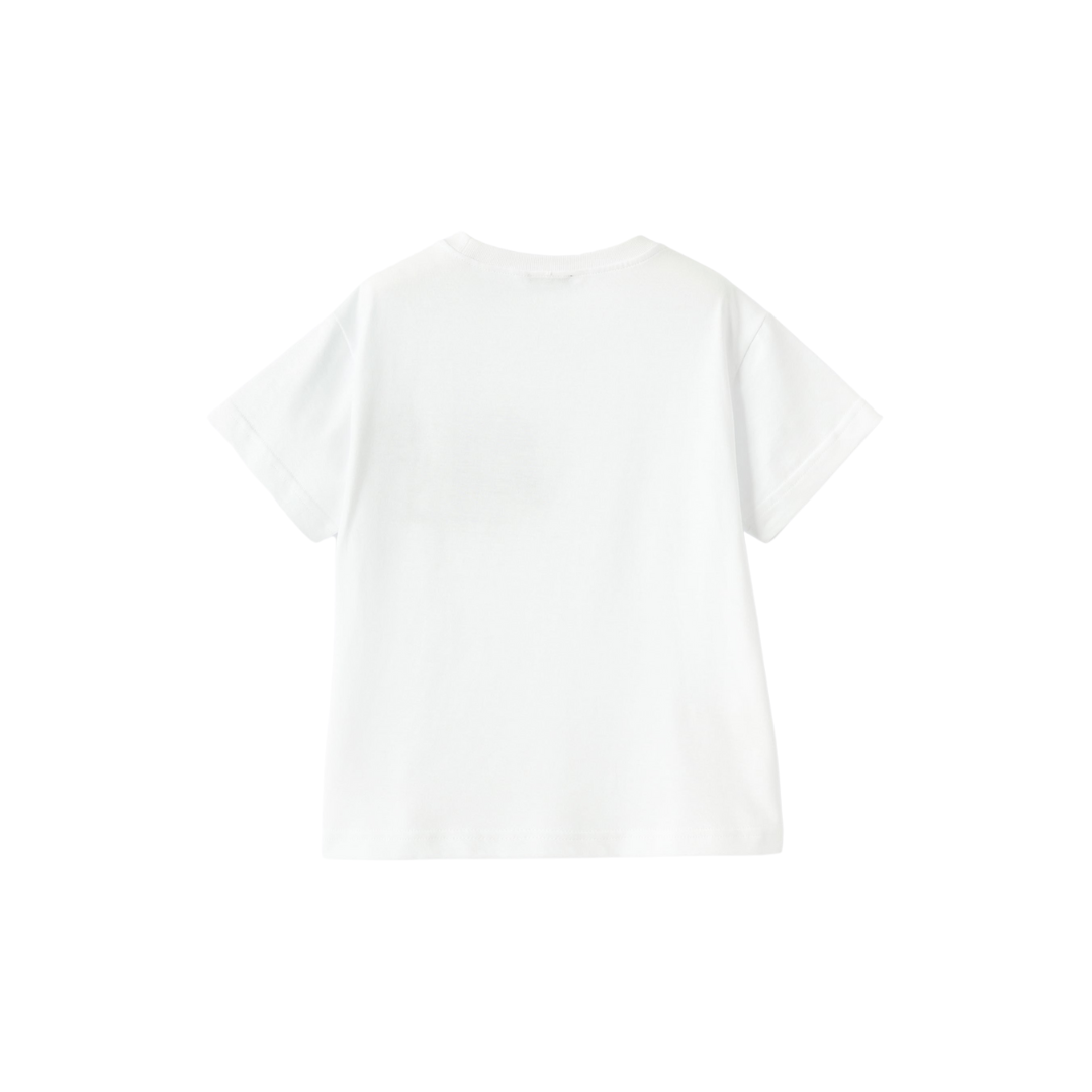 T-shirt bianca con ricamo auto blu