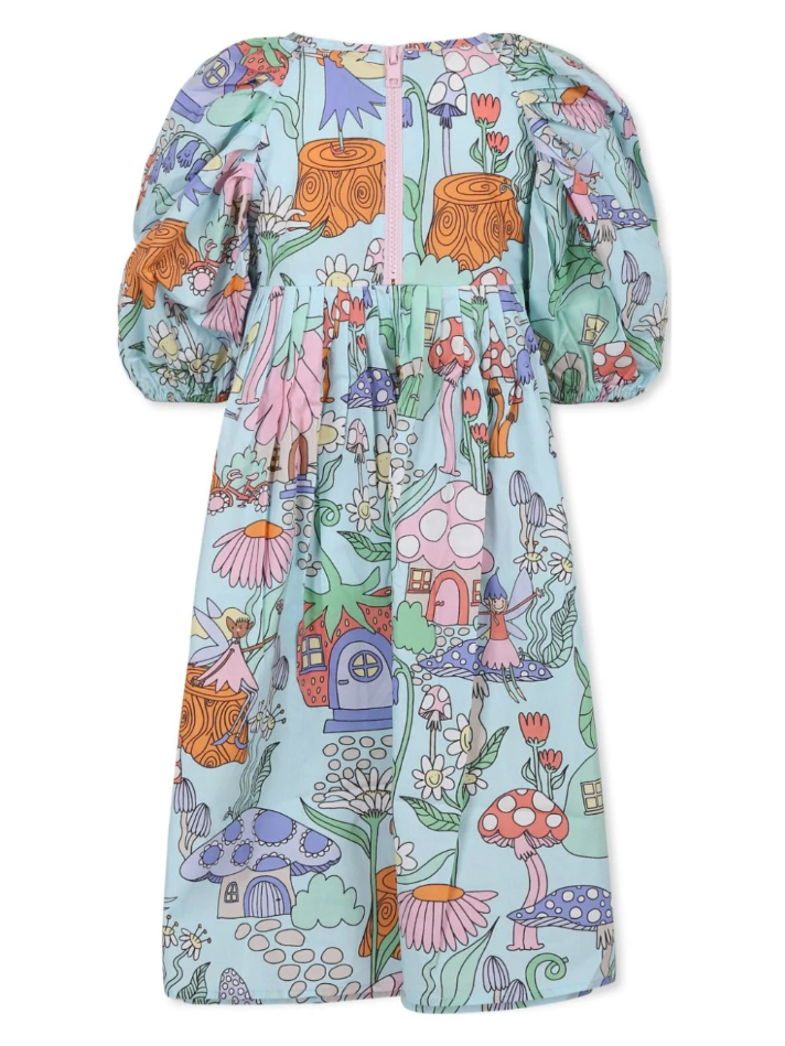 Vestito celeste per bambina con fate e fiori