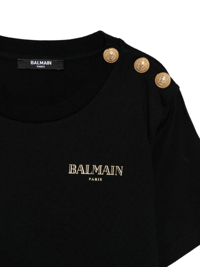 T-shirt nera con logo sul petto BX8R51 Z3186 930OR BALMAIN 