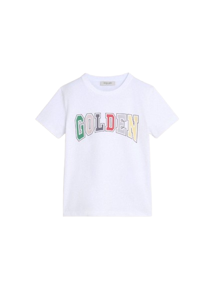 T-shirt di colore bianco da bambino con stampa Golden multicolor