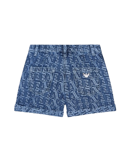 Shorts in denim jacquard logo lettering all over EG000658 AF24090 FB056 ARMANI JUNIOR 