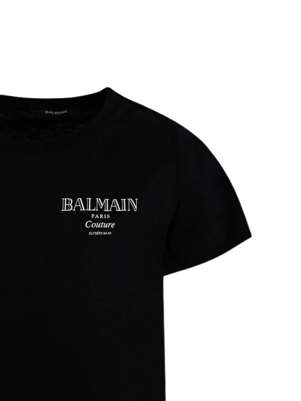 T-shirt nera con stampa per bambino BX8P91 Z3186 930BC BALMAIN 