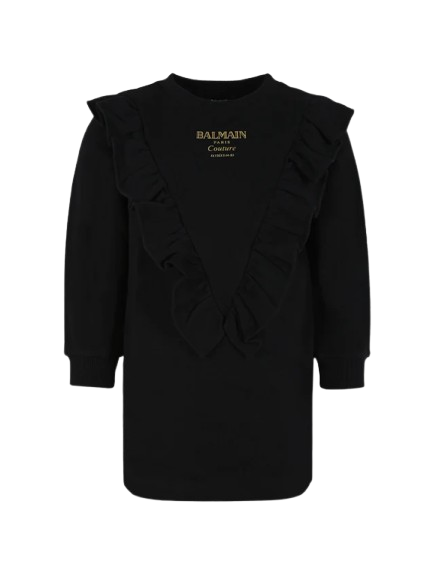 Vestito nero per bambina con logo BX1A80 Z3183 930OR BALMAIN 
