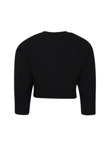 Felpa nera cropped per bambina con logo in strass