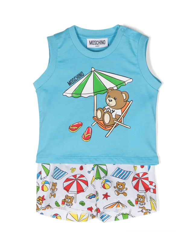 Completo sportivo celeste per neonato con Teddy Bear<BR/><BR/>