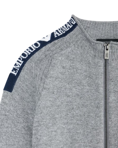 MAGLIONE CON ZIP IN MISTO LANA CON LOGO JACQUARD EB000648 AF17340 O8005 ARMANI JUNIOR 