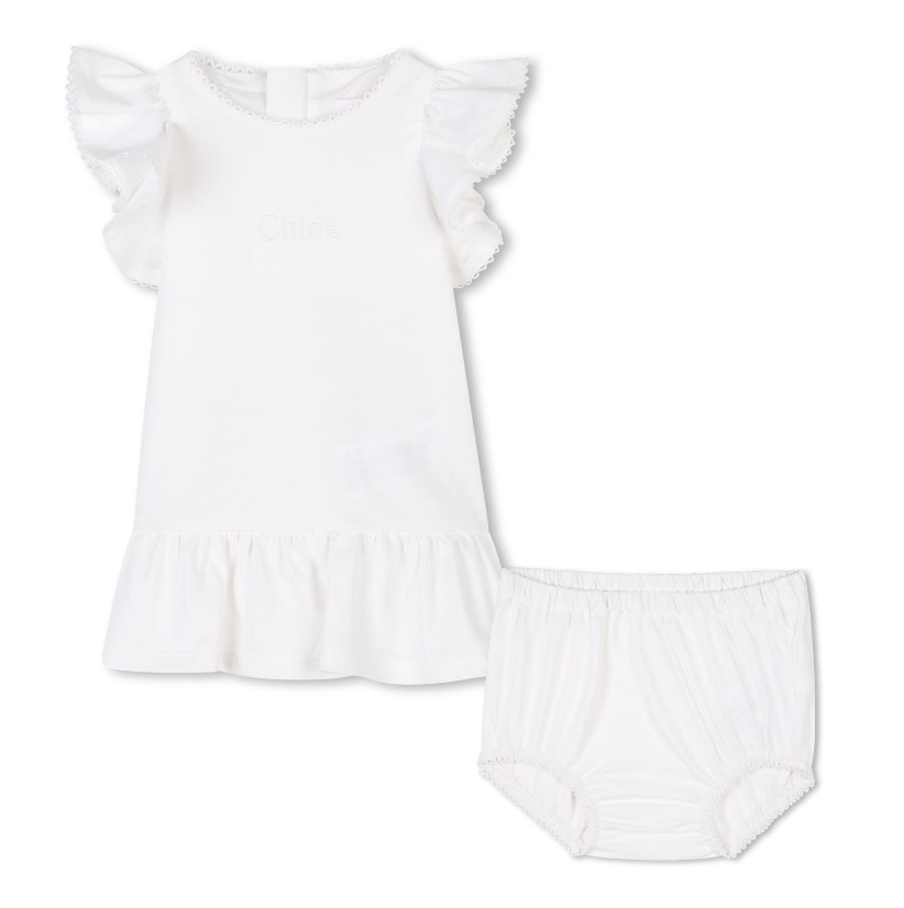 Tuta bianca per neonata con logo