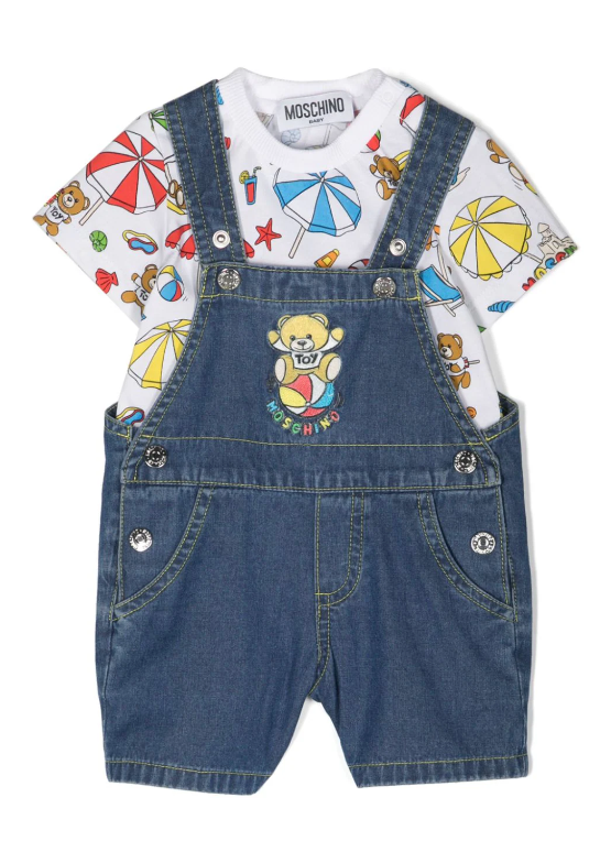 Set Salopette e t-shirt neonato MUG015 L0E21 41034 MOSCHINO 