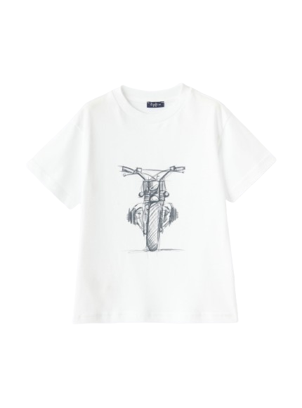 T-shirt bianca con stampa moto grigio scuro