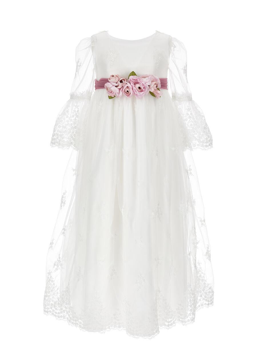Abito lungo pizzo tulle ricamato